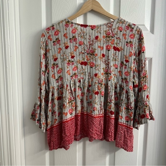 Raga Anthropologie Blouse Floral Boho Tassels Flowy Hippie Oversized Size Medium - Picture 5 of 8